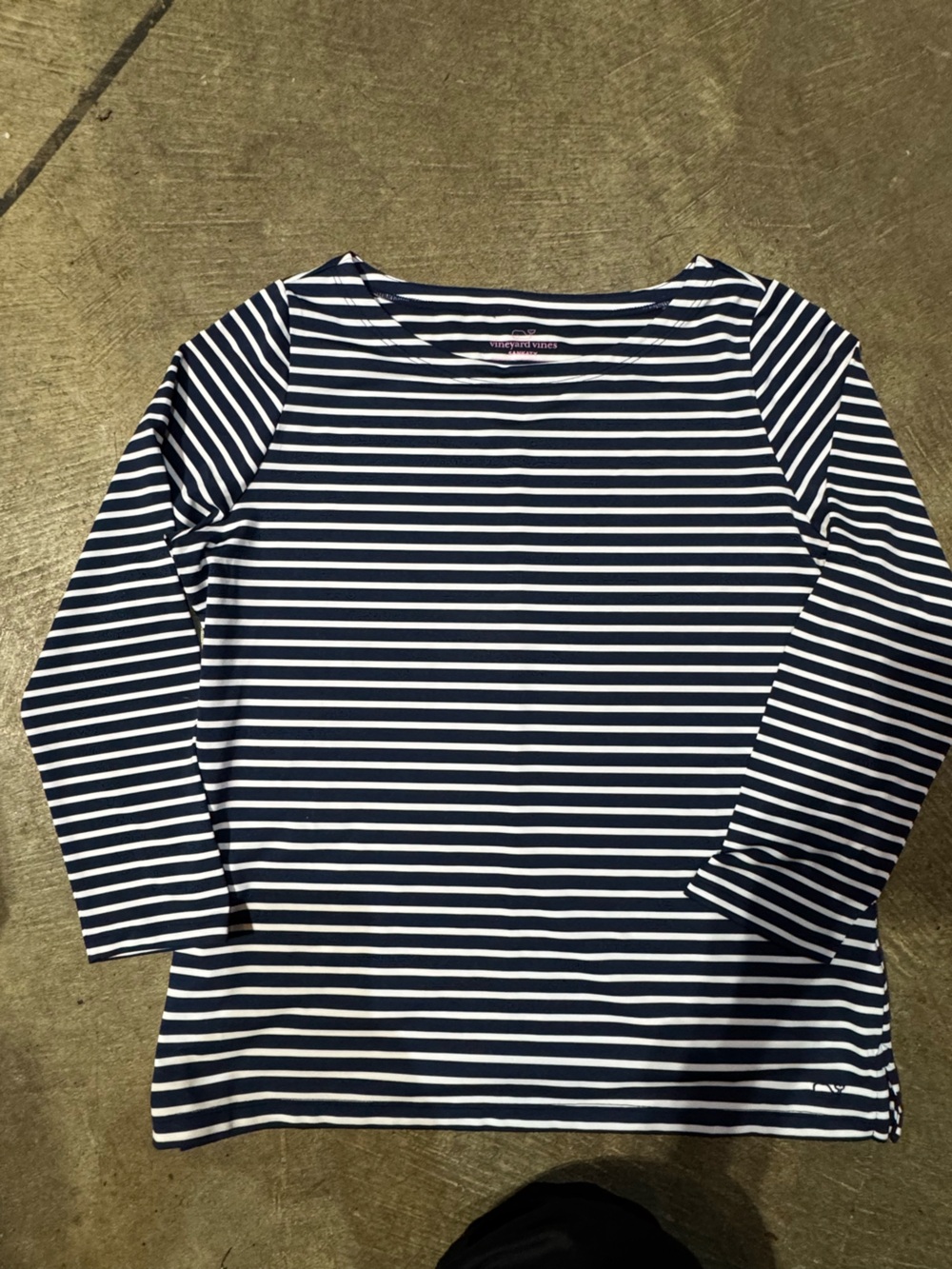 Vineyard Vines Navy and White Striped Boatneck Sankaty 3/4 sleeve top